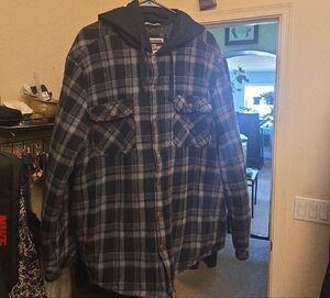 Men's Blue Plaid Hooded Shirt Jacket